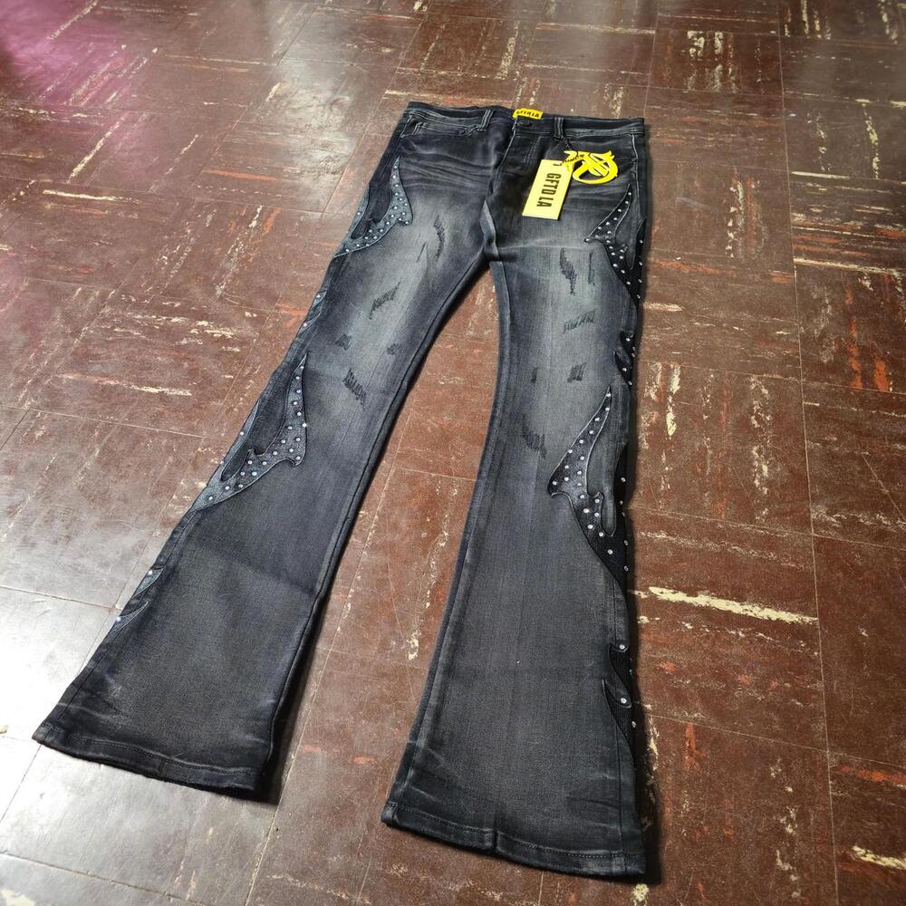 Stacked Flare Jeans GFTD Rhinestone Lightning Black (30W) ✨